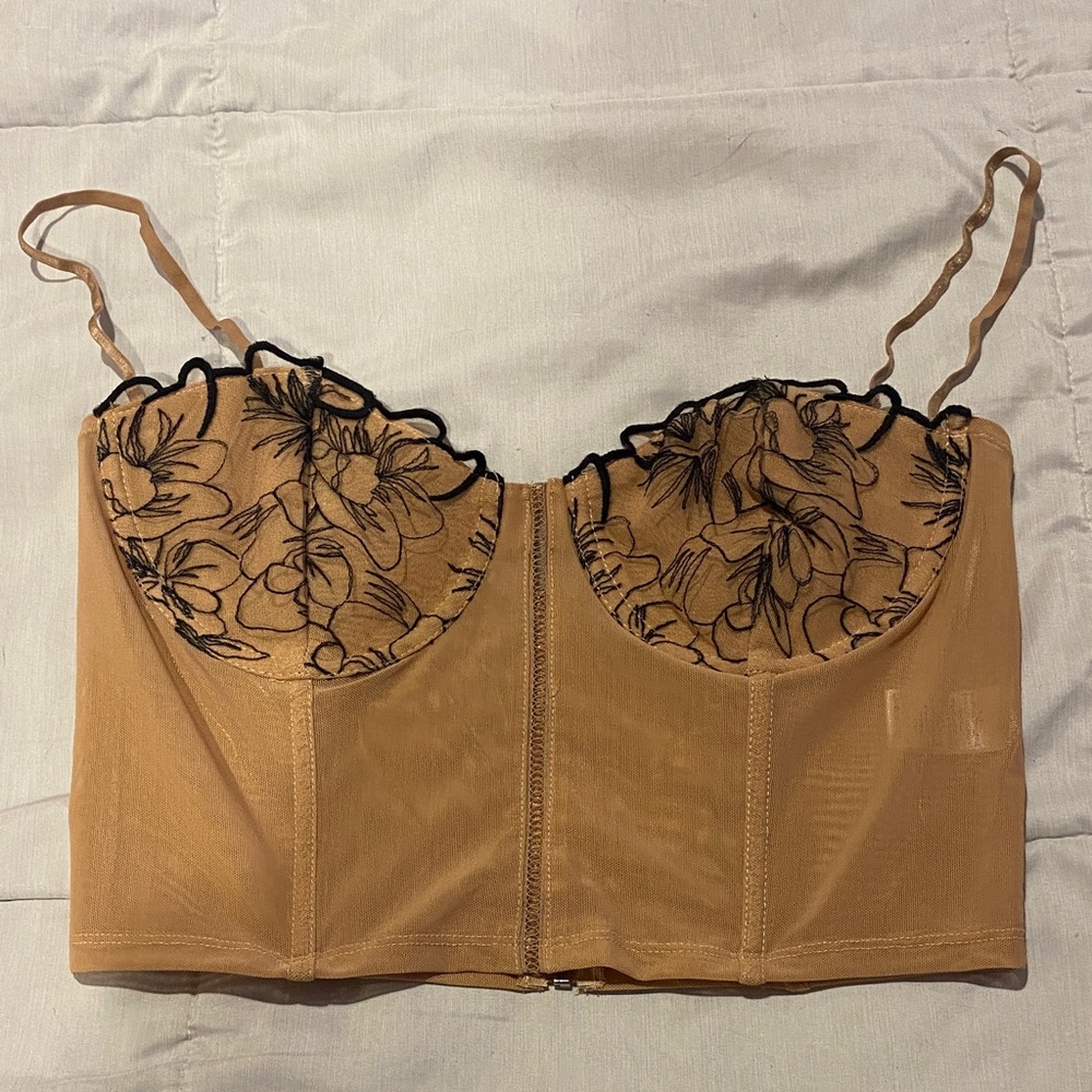 SHEIN Tan Floral Lace Bustier